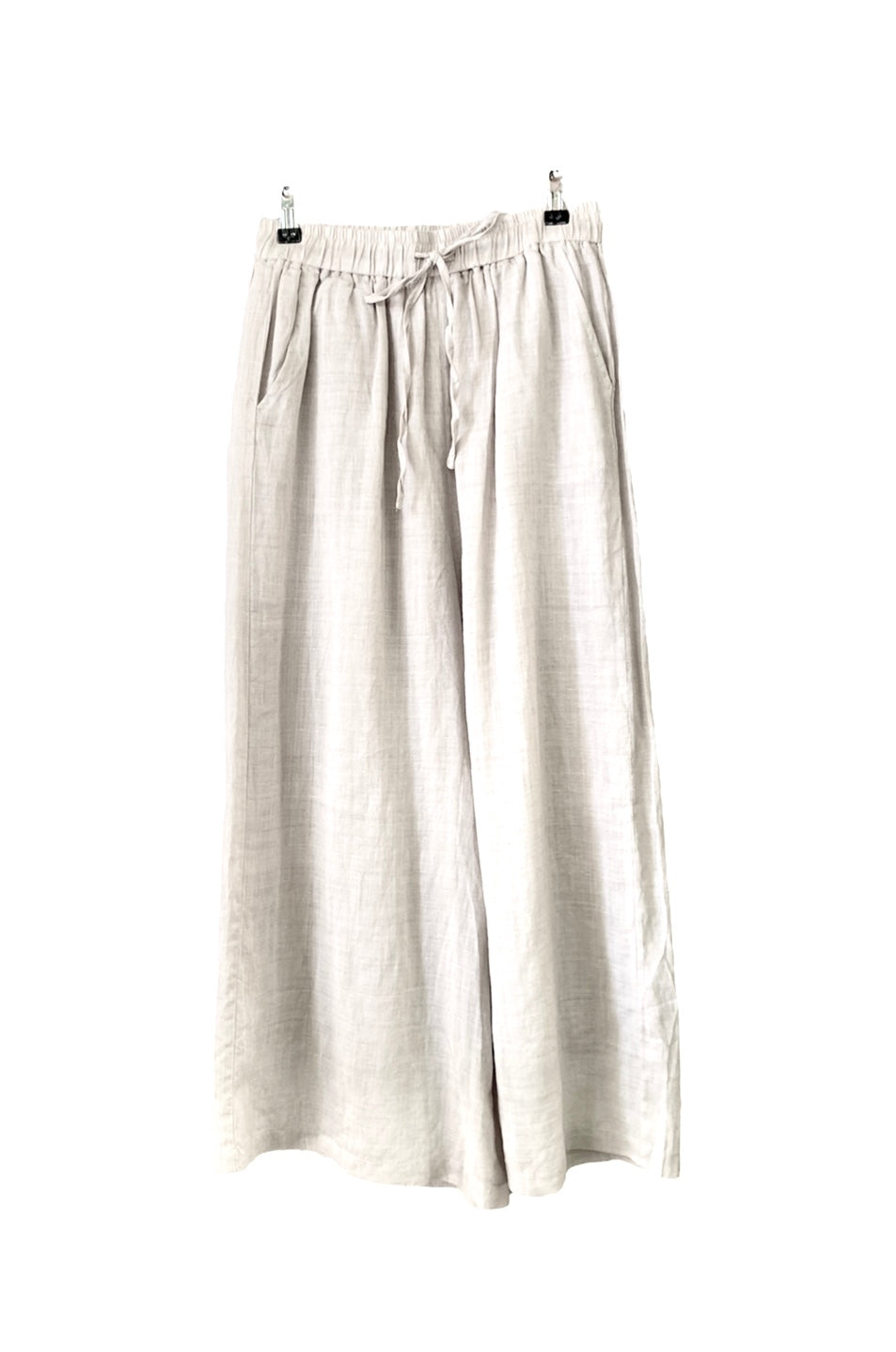 Ramie Full-Length Pants | Loose Fit with Elastic Waist