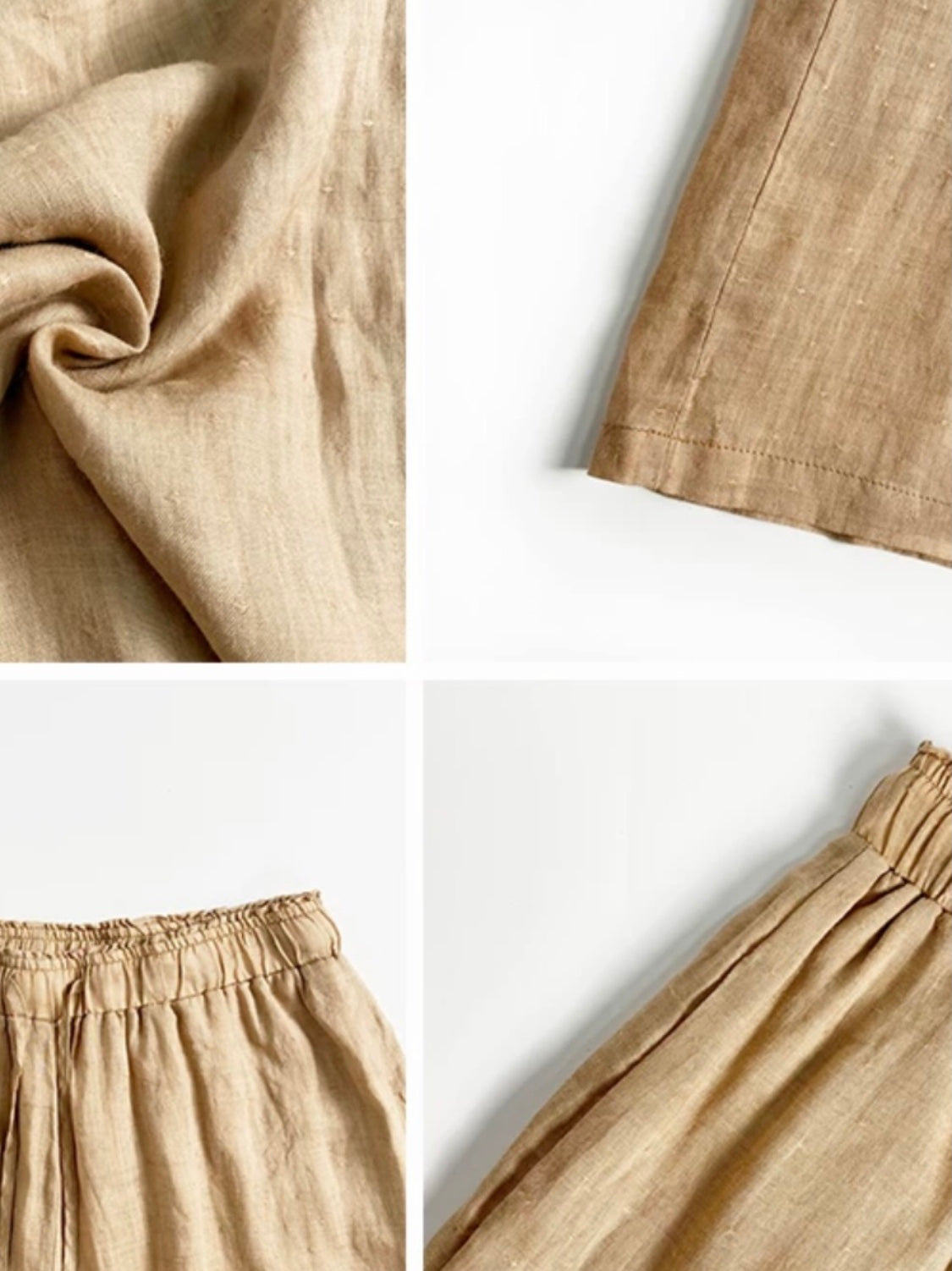 Ramie Full-Length Pants | Loose Fit with Elastic Waist