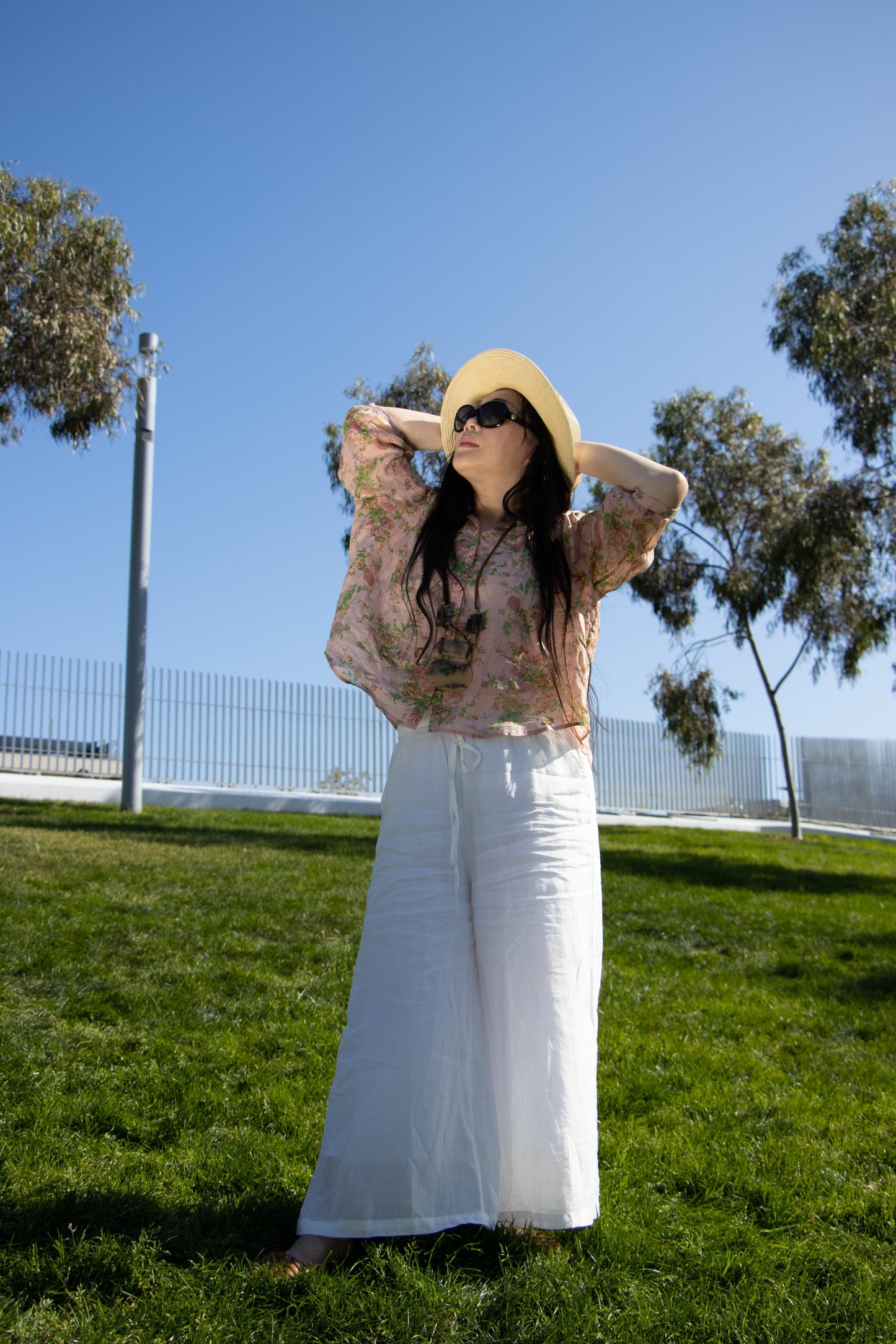 Ramie Full-Length Pants | Loose Fit with Elastic Waist