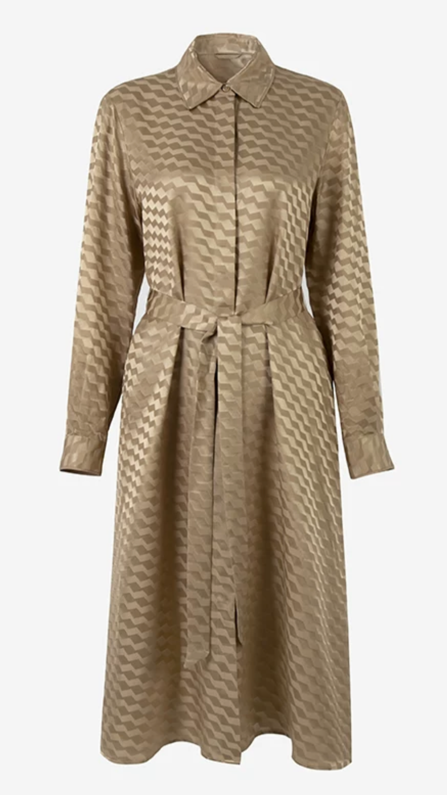 Long Sleeve Silk Midi Shirt Dress | Belted Elegance